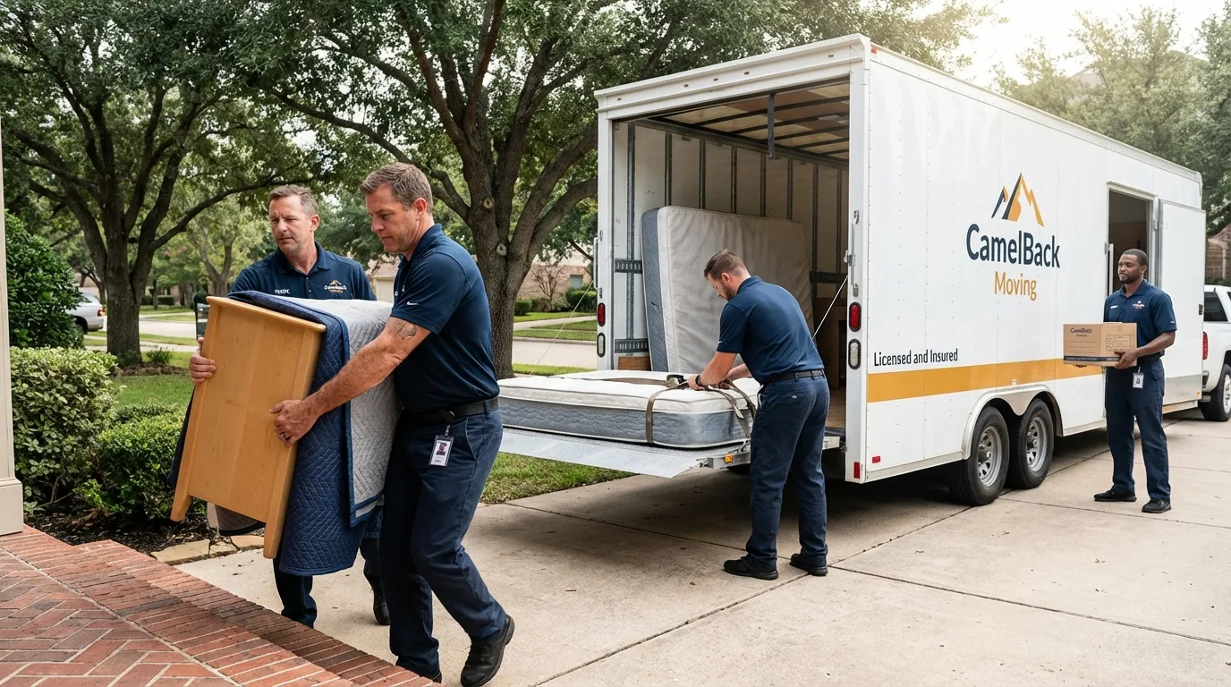 Crew loading residential truck for cross-state move from San Luis Obispo, CA
