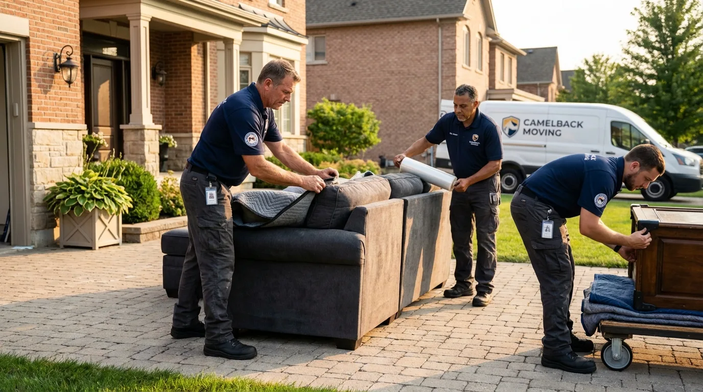 Large estate moving crew wrapping furniture in San Luis Obispo, CA