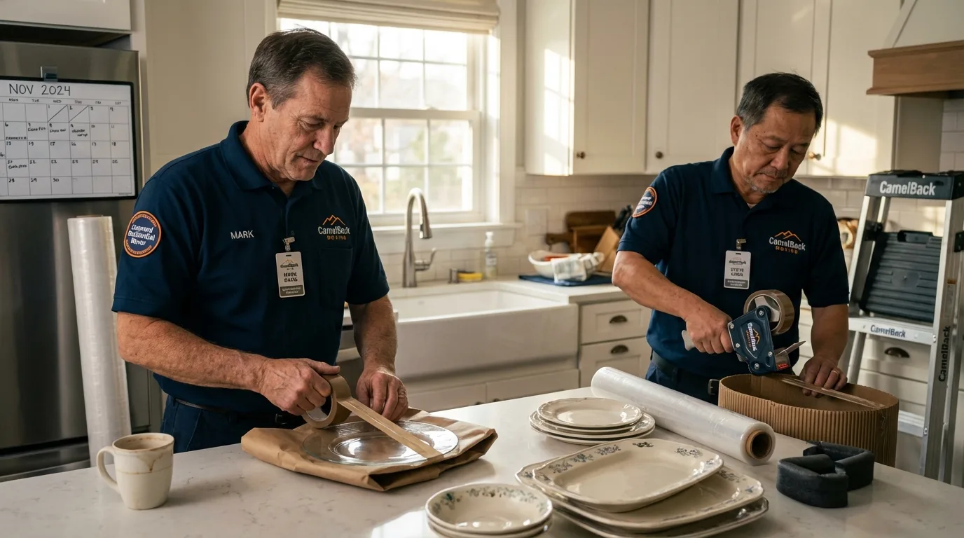 Professional crew packing kitchen dishware in San Luis Obispo, CA