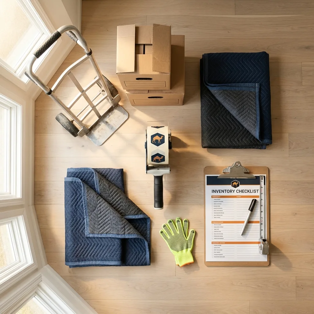 Professional moving supplies and packing materials layout for San Luis Obispo residential relocations